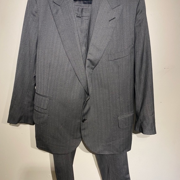 Tom Ford 3 piece suit herringbone stripe gray see info size measurements wool - Picture 2 of 16